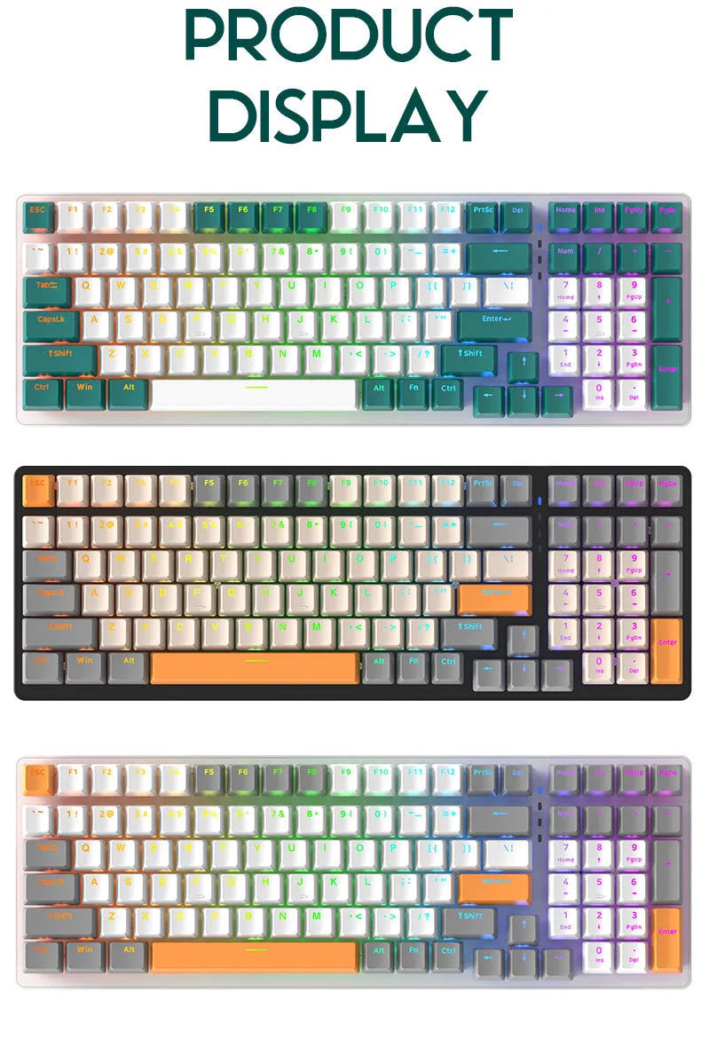 ABS wired mechanical keyboard with 100 keys, USB connection, 1.5 m cable, 37 x 13.5 x 3.5 cm, Bee Light green or Shimmer
