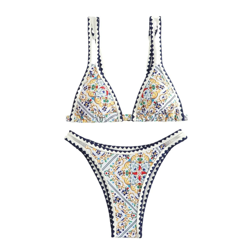 Women's floral printed bikini swimsuit in polyester nylon blend for swimming