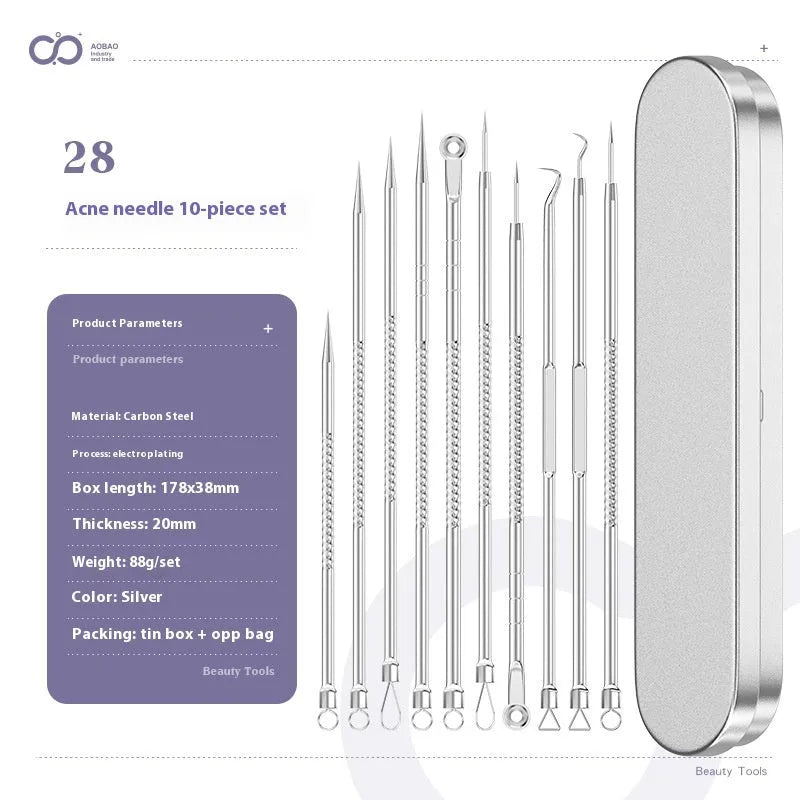 4-piece metal acne needle set with ultra fine pointed tips for precise skincare application