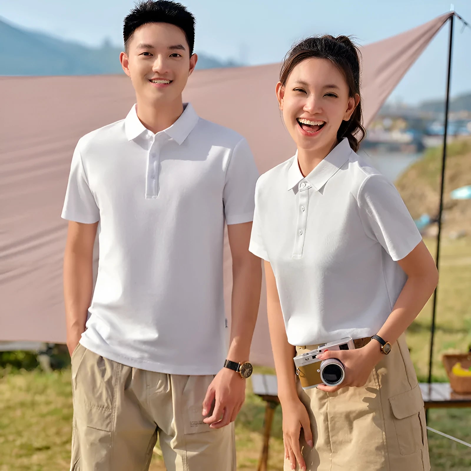 Cultural shirt customised business clothes short sleeve combed cotton regular fit solid colour flocked detail