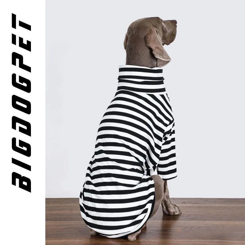 Black and white thin polyester dog coat for large breeds showing size range from M to XXXL