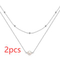 S925 sterling silver double layer twin pearl necklace with ball bead chain in gold or white gold plating