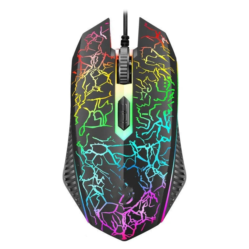 Crackle Word keyboard and mouse set with colourful backlit cracked panel design and multimedia keys