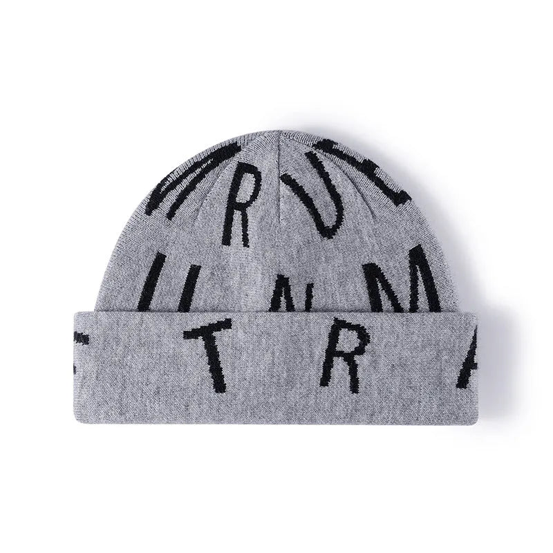 Men's cashmere winter beanie hat with dome crown, 7cm flanged band, and 54-60cm free size in black