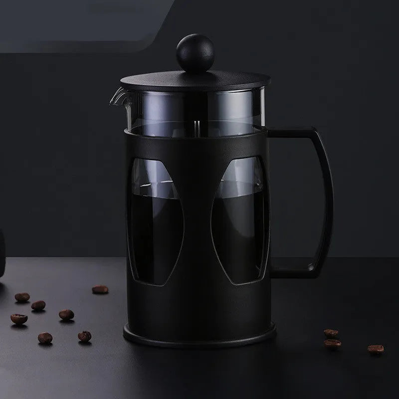 Household coffee press manual coffee pot with black high borosilicate glass carafe and 304 stainless steel filter