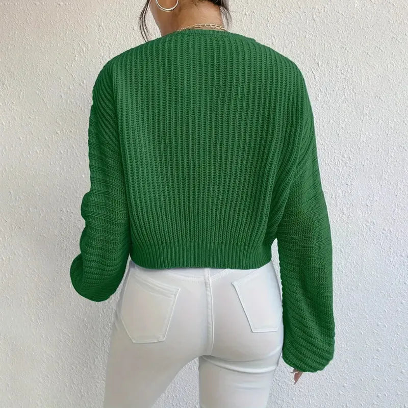 Women's solid colour long sleeve pullover casual top in loose fit