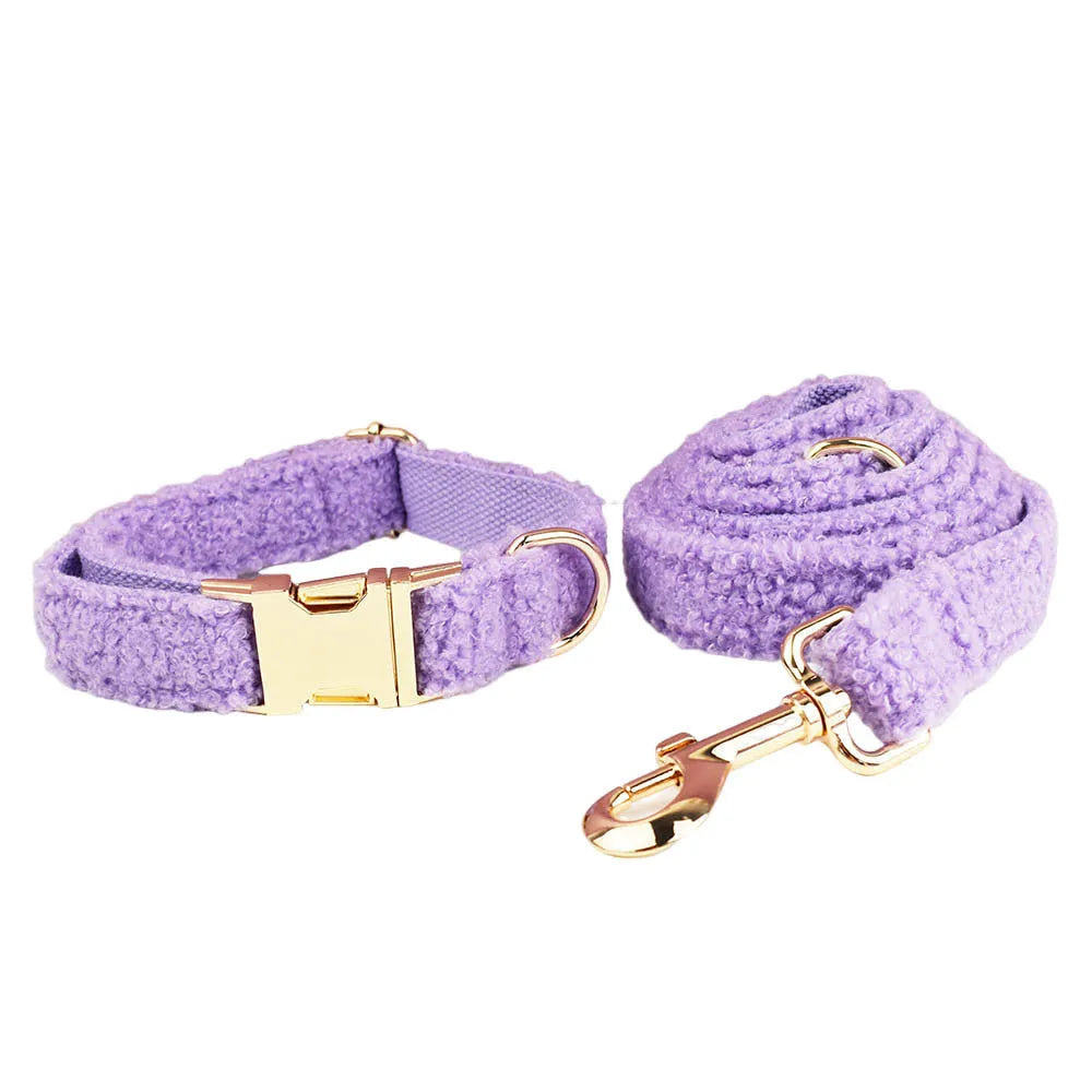Four-piece dog clothing set showing collar, leash, vest and bow tie for small pets