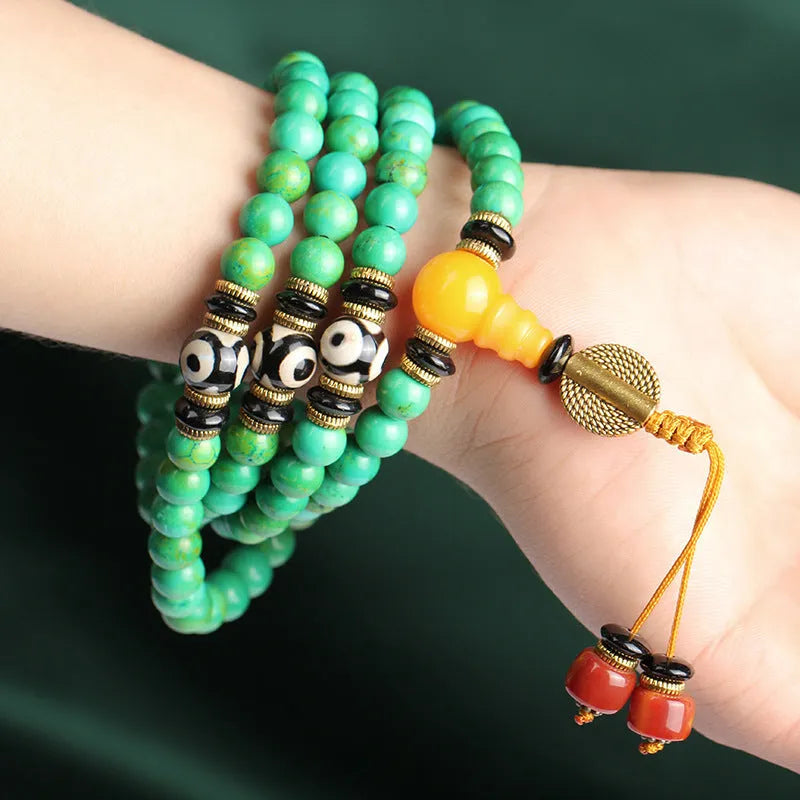 Natural raw ore turquoise bracelet with 108 polished 8mm round beads in national style