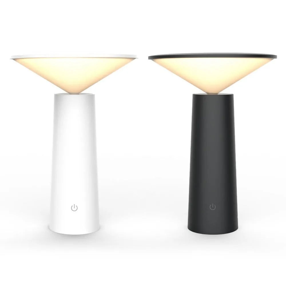 Black USB rechargeable table lamp with touch sensor panel and an adjustable flip lamp head.