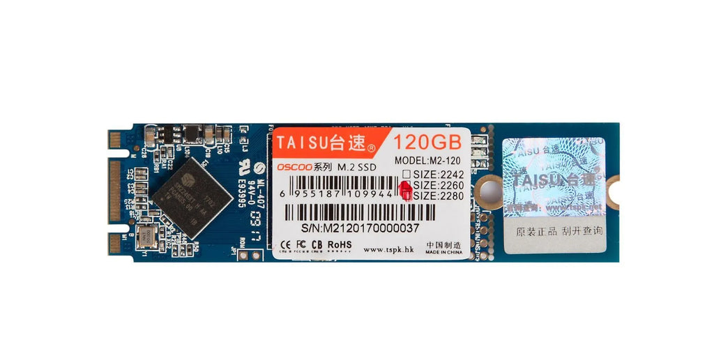 TAISU M.2 NGFF SSD in 2280 form factor with black PCB and label