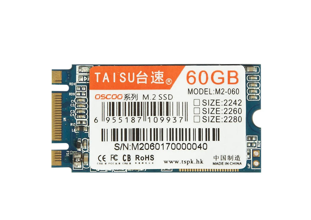 TAISU M.2 NGFF SSD in 2280 form factor with black PCB and label
