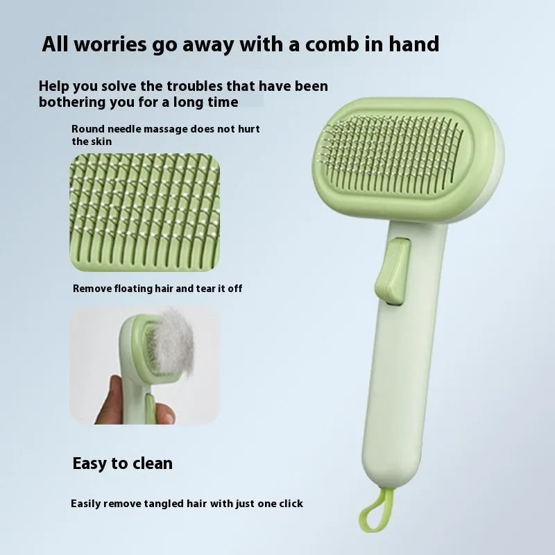 Large pet hair removal comb with integrated shaver in light green, pink and light grey colours