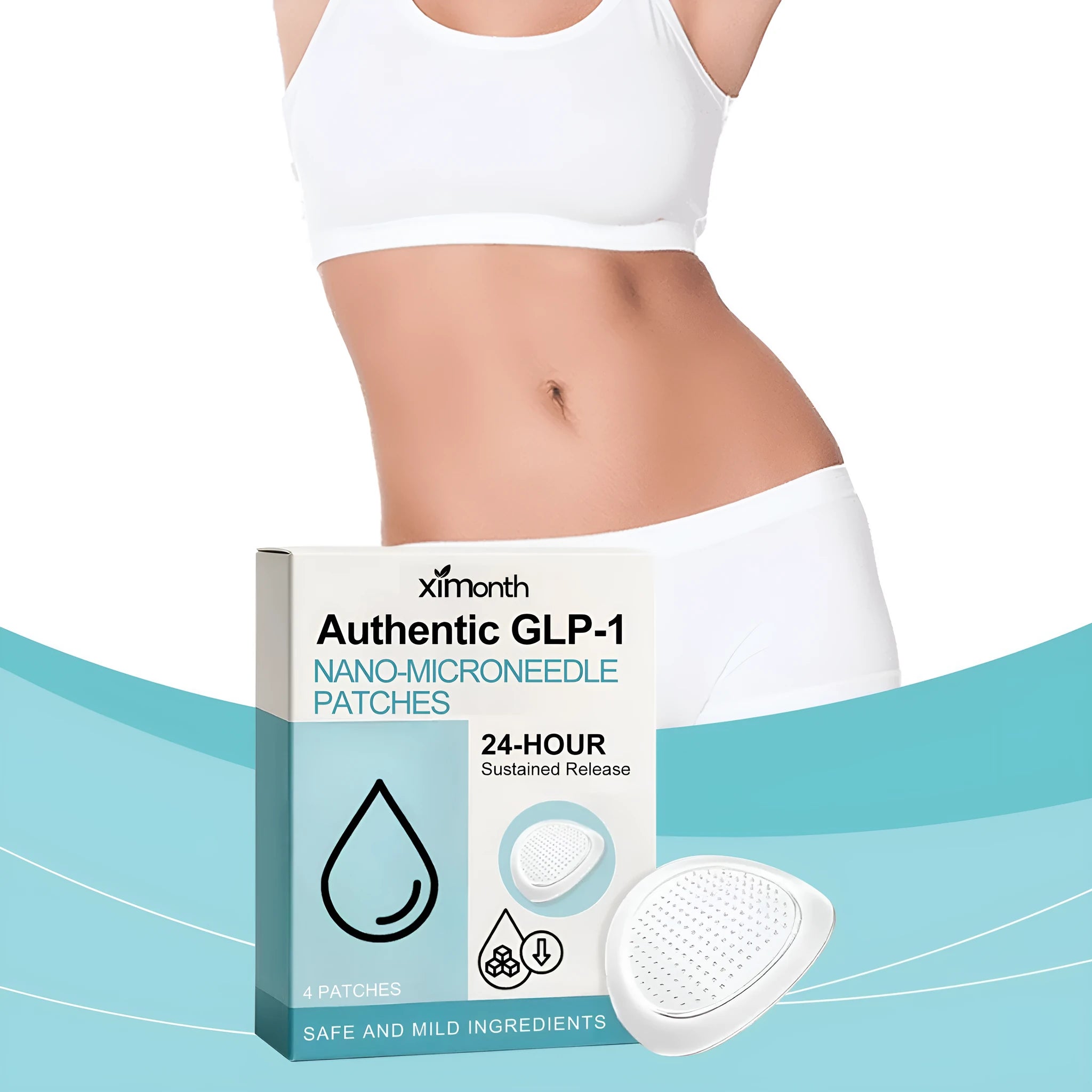 Pack of four body slimming adhesive patches for skin firming with acetyl hexapeptide-8