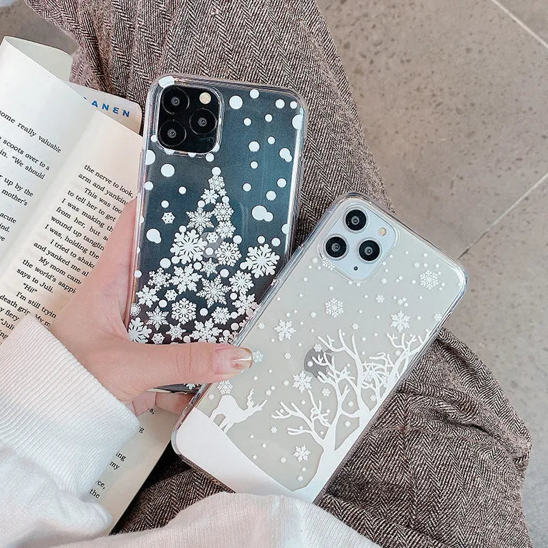 Christmas snowflake elk TPU phone case for iPhone, cartoon design, blue flower colour option