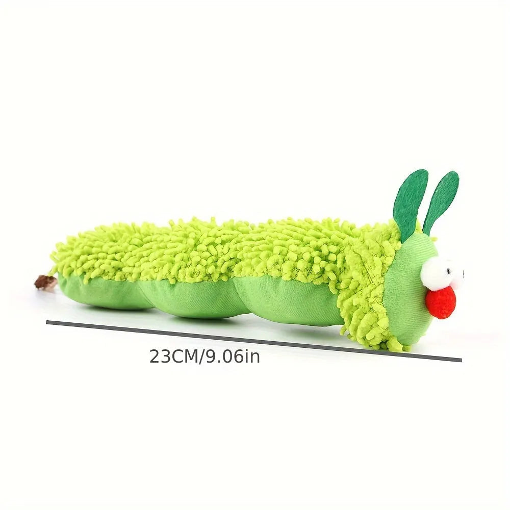 Green rechargeable interactive plush cat toy pillow measuring 24x11x5cm