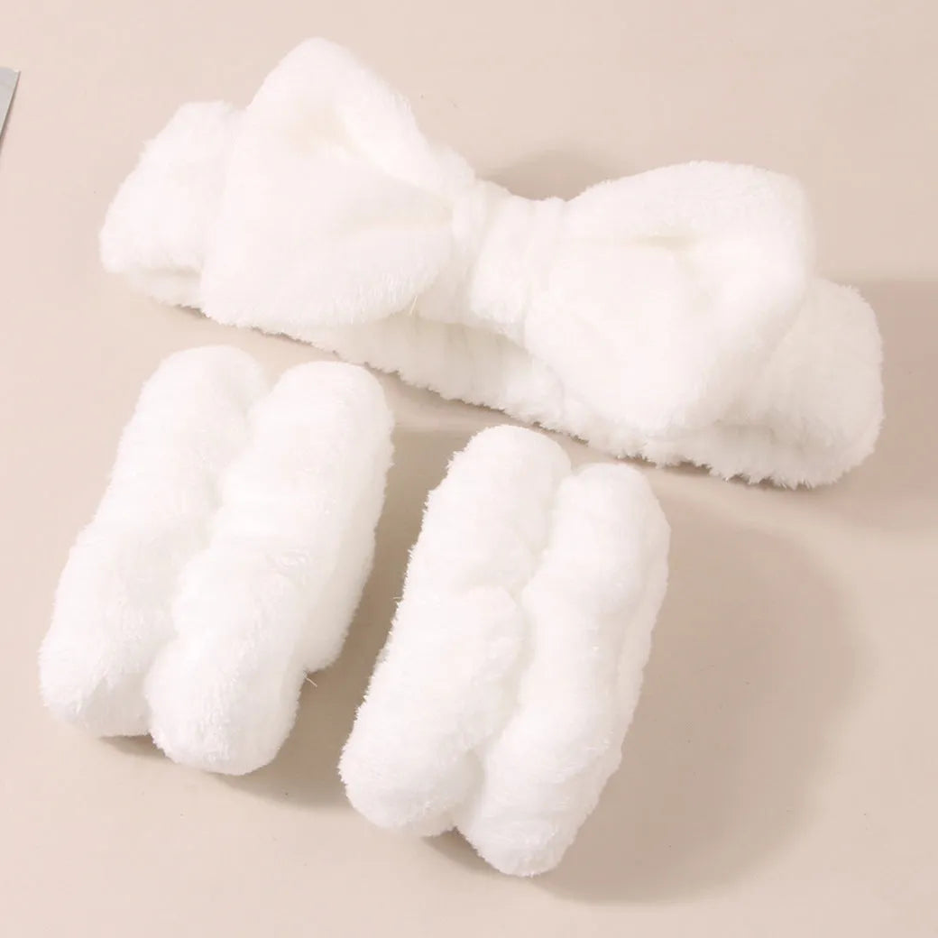 Coral fleece hair band facial brush set with face wash brush in multiple colour options