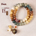 Dunhuang style double ring bracelet made from brown bodhi seeds, showing detailed bead texture.