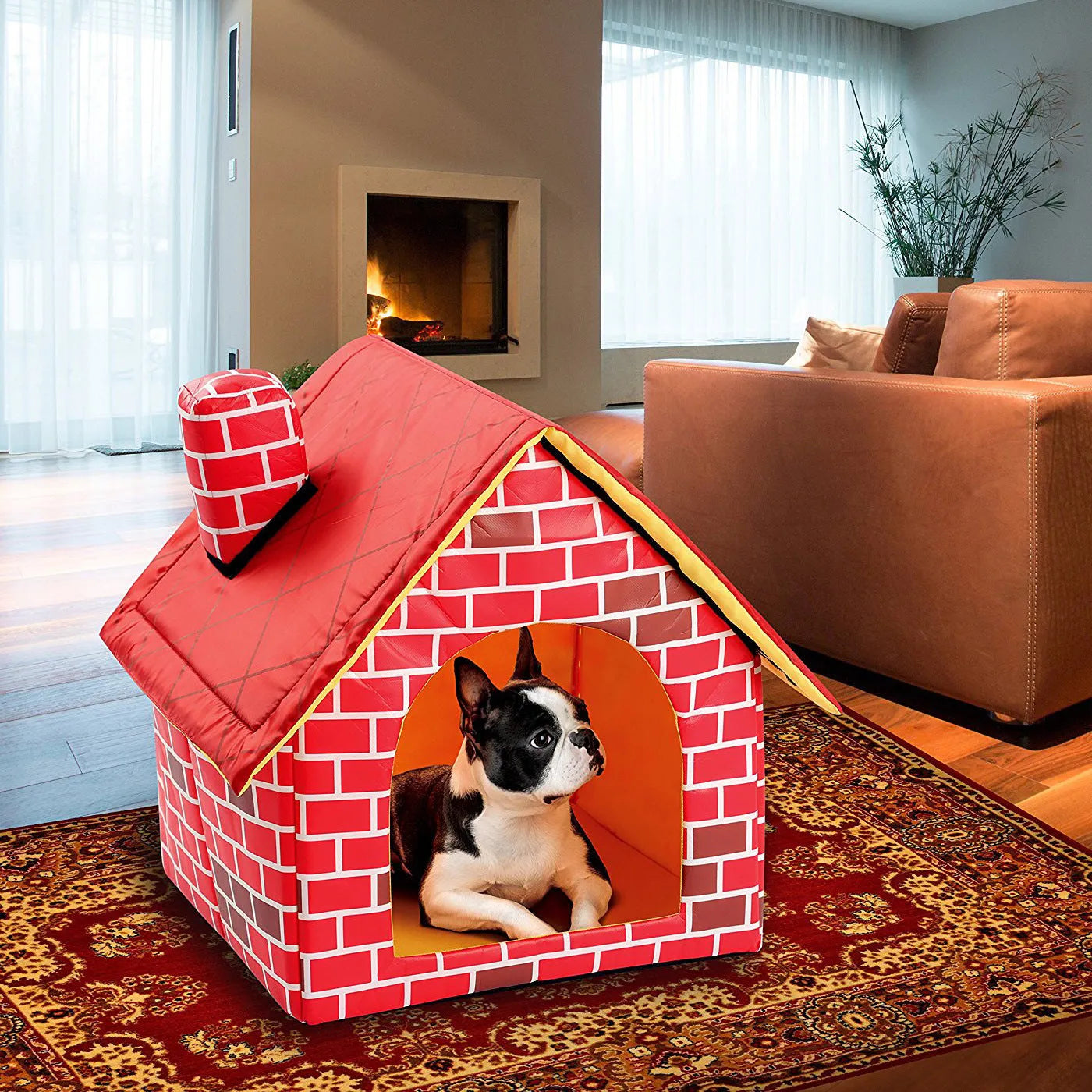 Cat litter chimney villa brick red with removable cushion, 39x40.5x44cm, high density sponge support