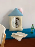 Korean-style decorative pillow mirror with fabric frame and aluminium reflective surface