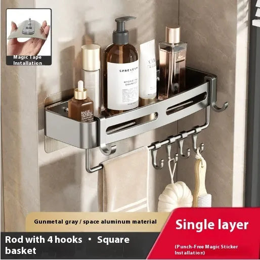 Punch-free fan-shaped corner shower rack, single layer, gun gray, with 15.00kg load-bearing capacity