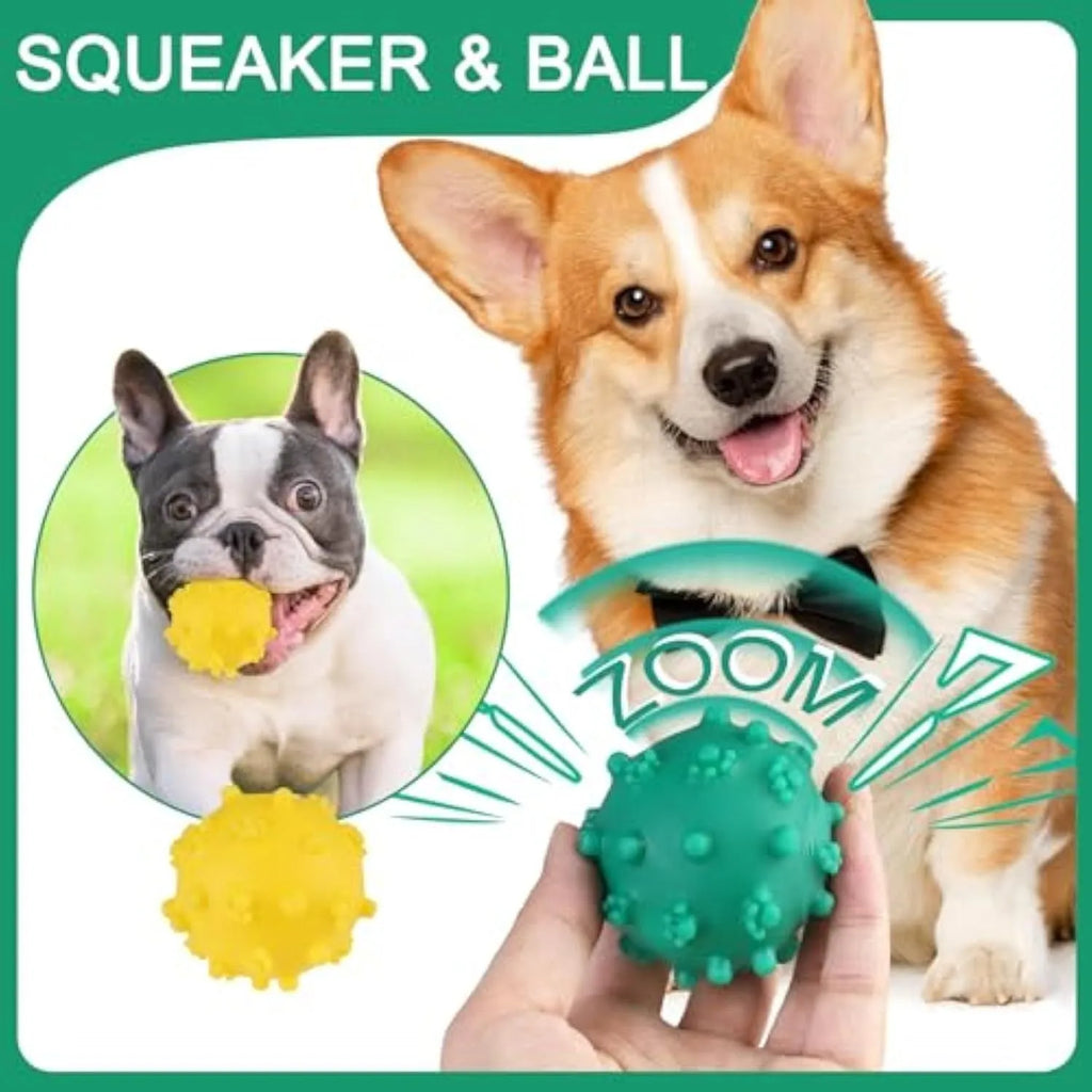 Colourful 2-inch spike dog ball with squeaker for small breed puppies