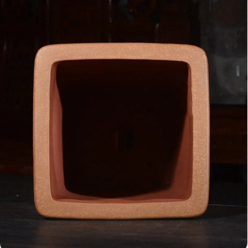 Hand-carved square purple sand ceramic flower pot large size for Clivia and orchids