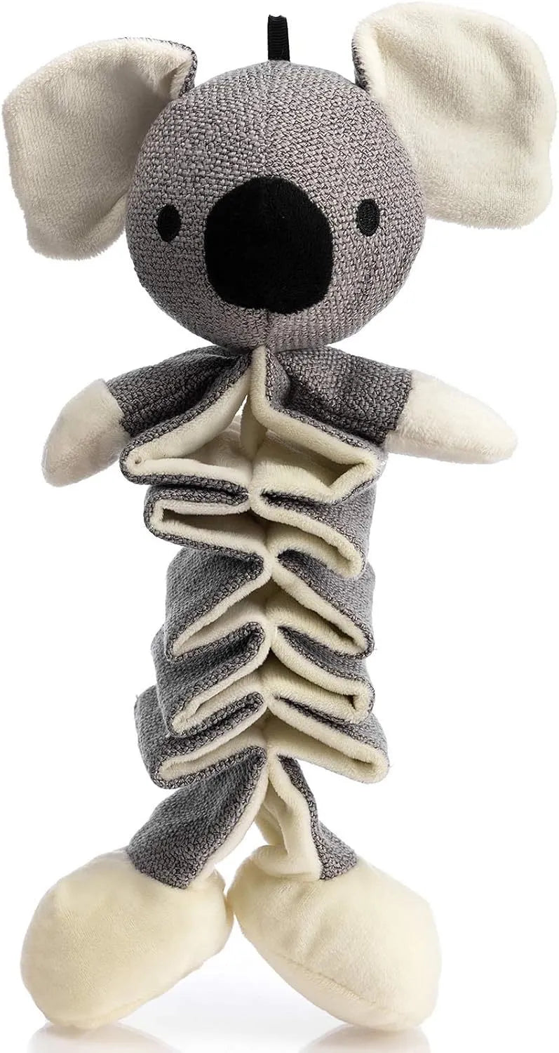 Hollypet grey koala stuffed dog squeaky toy with crinkle paper, 30cm long.