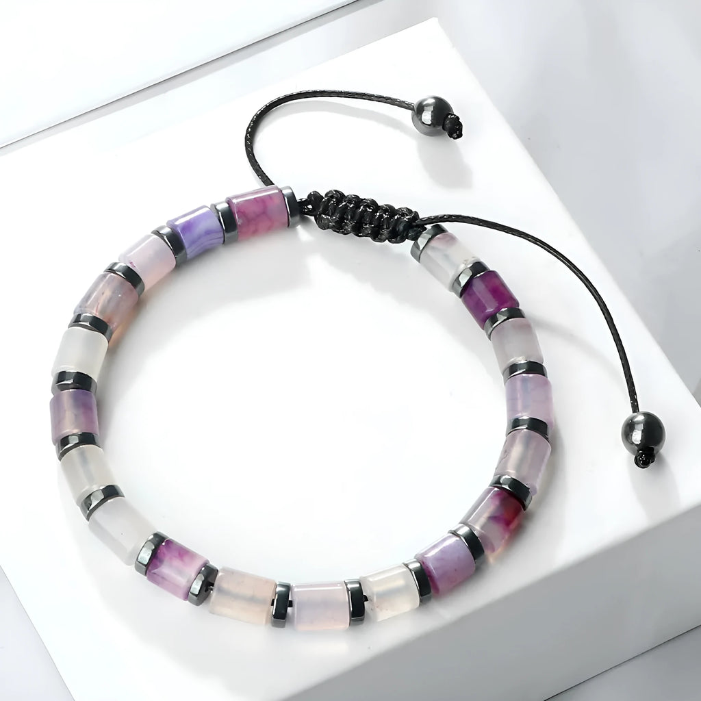 Polished agate stone bead adjustable bracelet on braided rope with multiple colour options