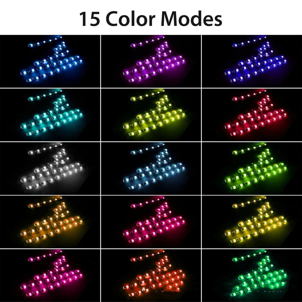 Black RGB LED vehicle light bar with wireless receiver and remote control for motorcycle and car atmosphere lighting