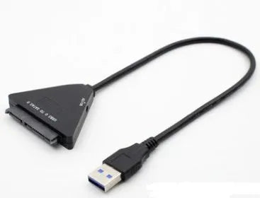 Black USB3.0 to SATA 7+15 pin hard drive adapter cable on a white background.