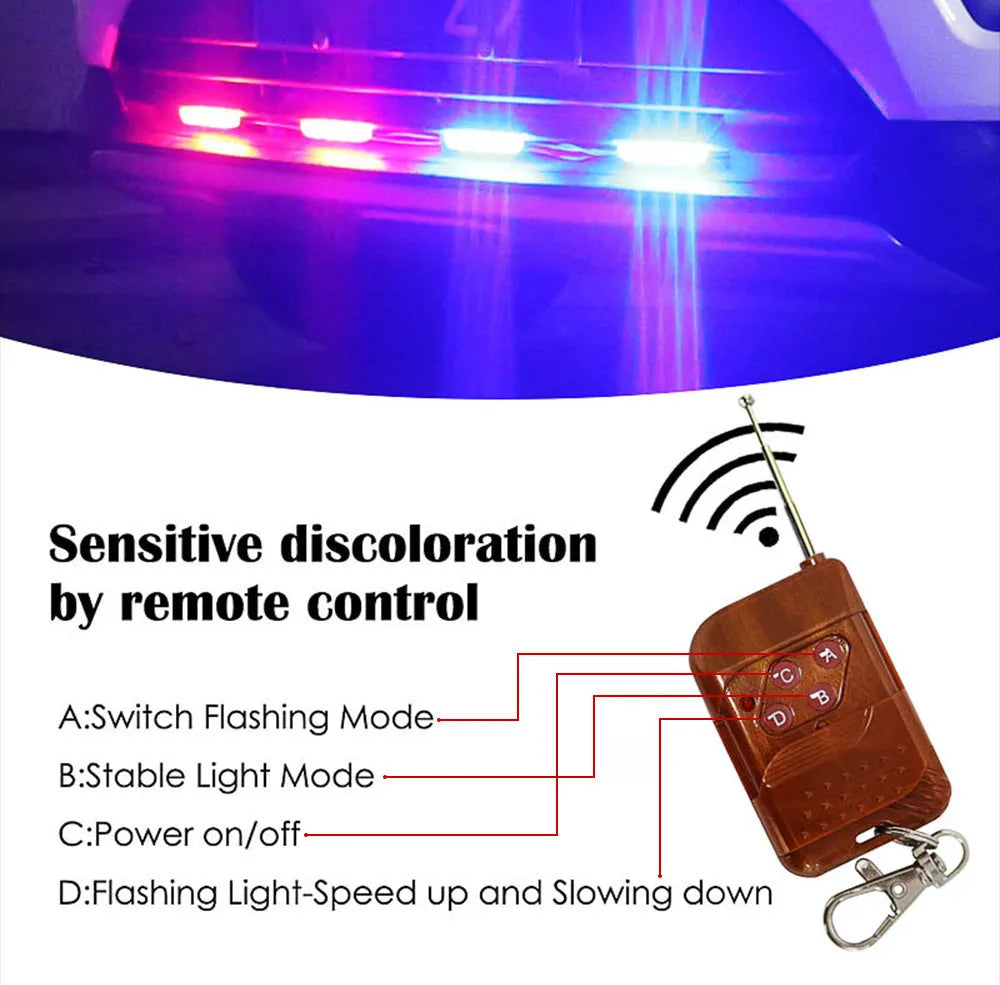 Black car mounted LED warning light with wireless remote control unit