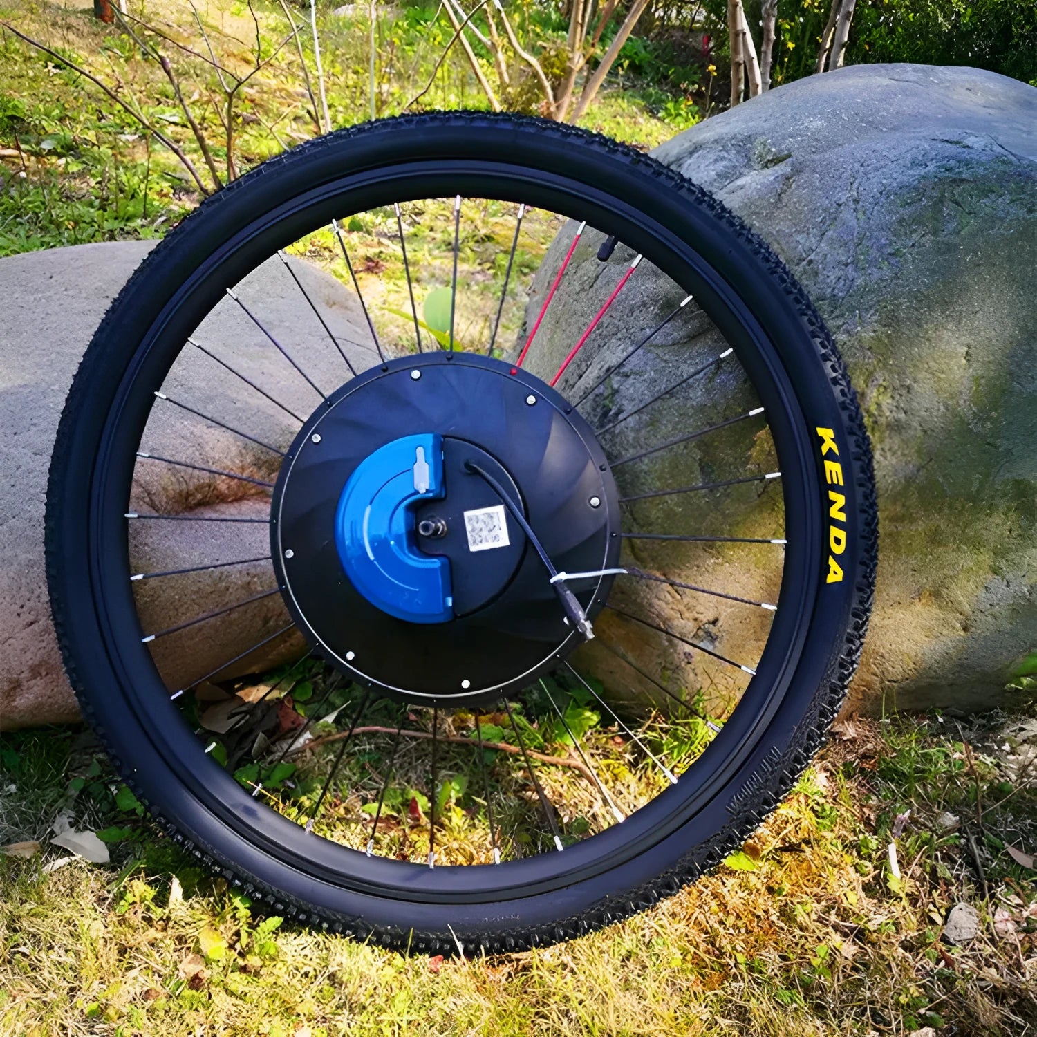 Yunzhilun 26-inch bicycle electric conversion kit showing alloy hub motor, battery, and multi-plug charger.