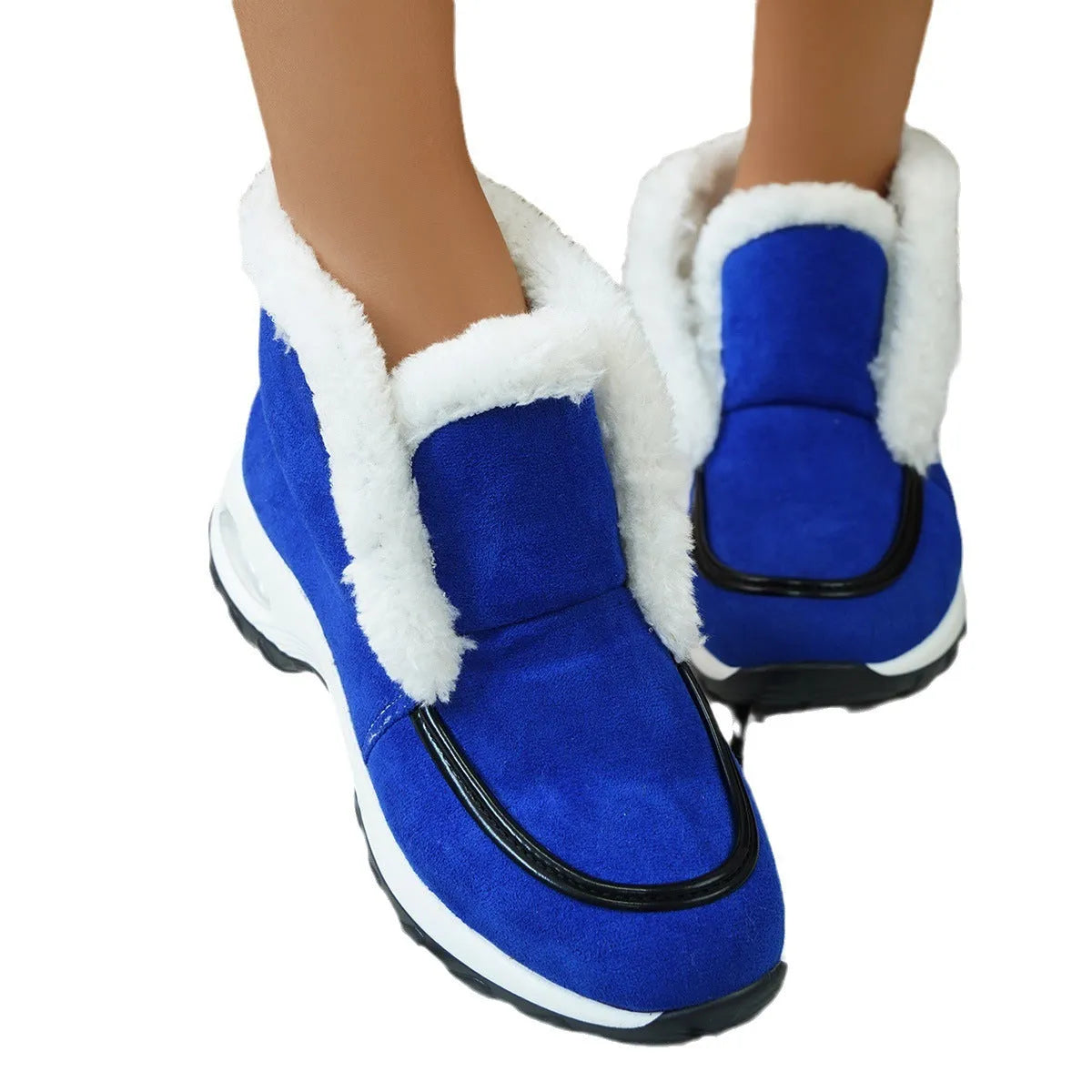 Women's winter snow boots with cotton upper, air-cushion rubber sole, and round toe in leopard print