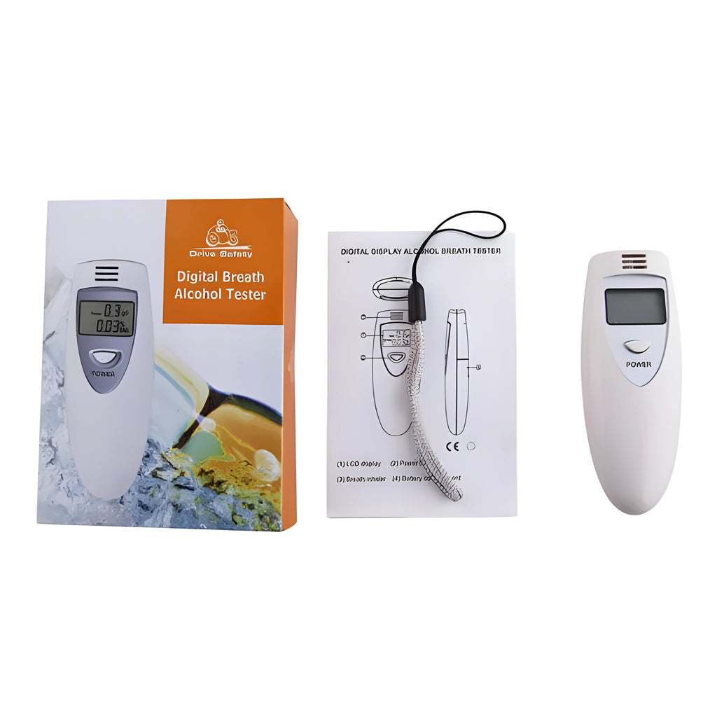 High-precision alcohol tester with colour display in White A colour, showing a digital readout screen