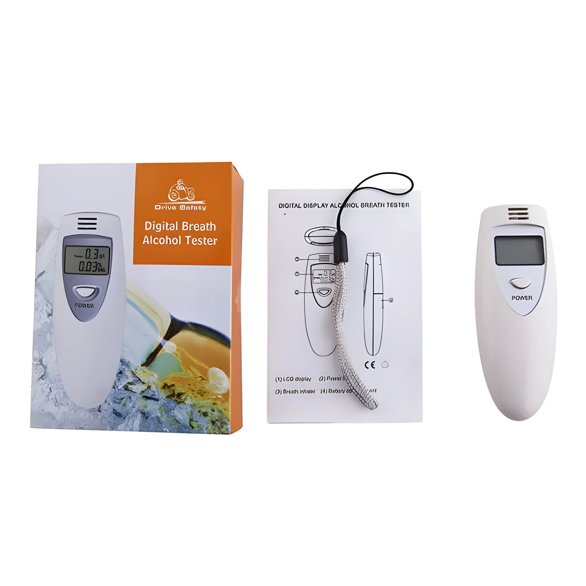 High-precision alcohol tester with colour display in White A colour, showing a digital readout screen