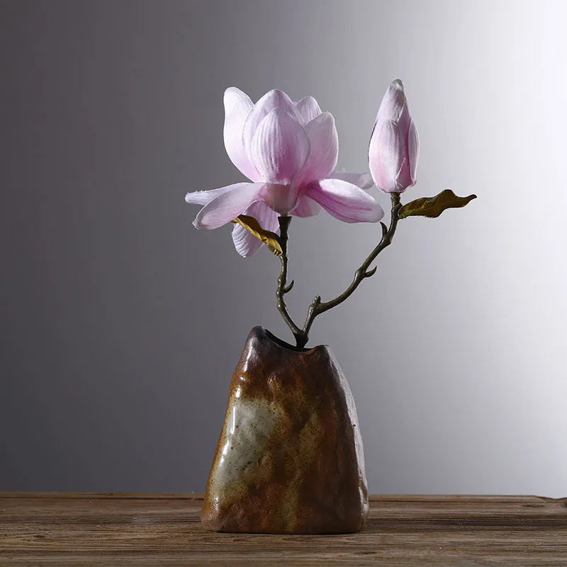 Ceramic small vase glazed pottery Japanese style ornament six colour options direct sales