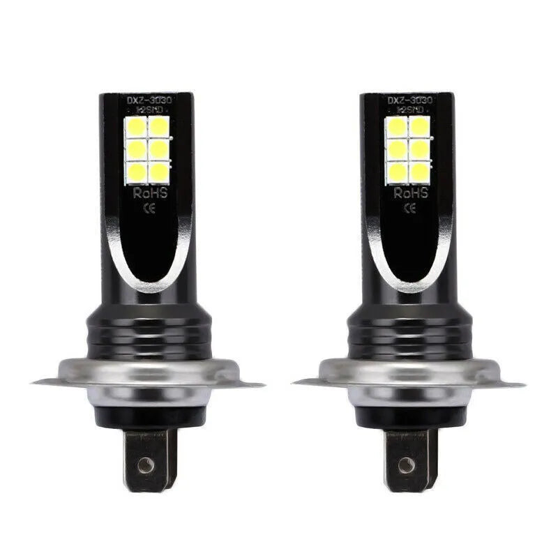 H7 110W LED fog light bulb with 12 SMD LEDs and aluminium body on white background.