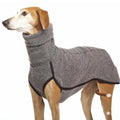 Rabbit fleece two-legged dog coat with high collar in army green, sizes S to 5XL for medium large dogs.