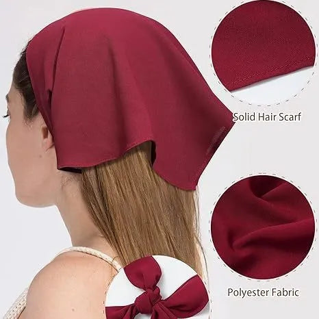 Women's plaid fabric headscarf hair band in solid colour, available in six colours including white and red