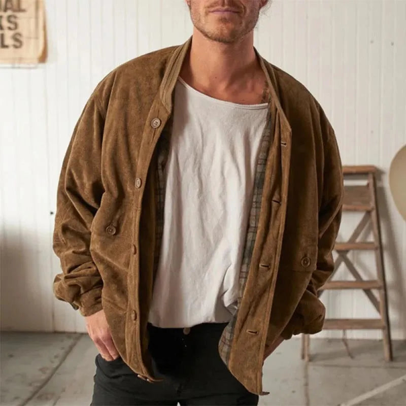 Maillard Suede men's dark brown corduroy jacket front view casual coat