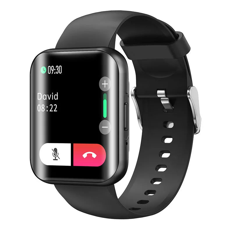 Curved screen smart bracelet with 1.72-inch colour display, silicone band, and metal-plastic body in black