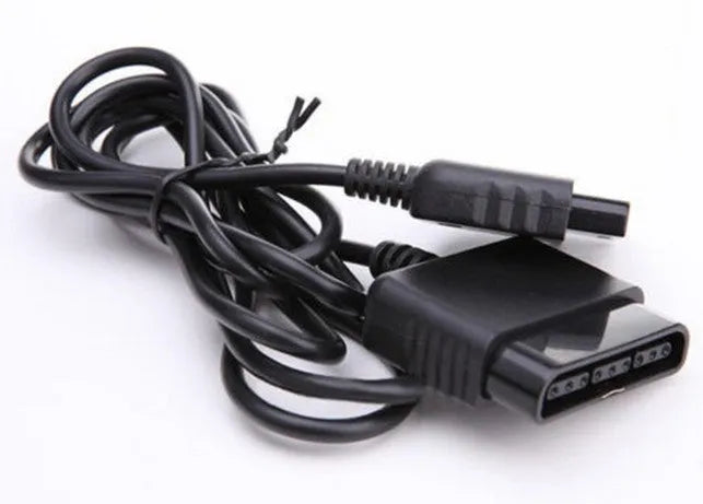 Black PS2 extension cable for controller and console, plastic game accessory lead, single connecting cable