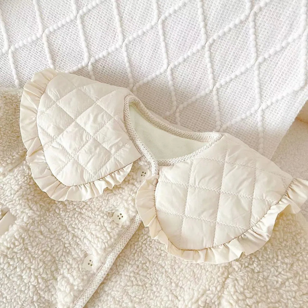 Fleece-lined children's jacket for boys, milky white, lapel design, single-breasted, suitable for 80-130cm height
