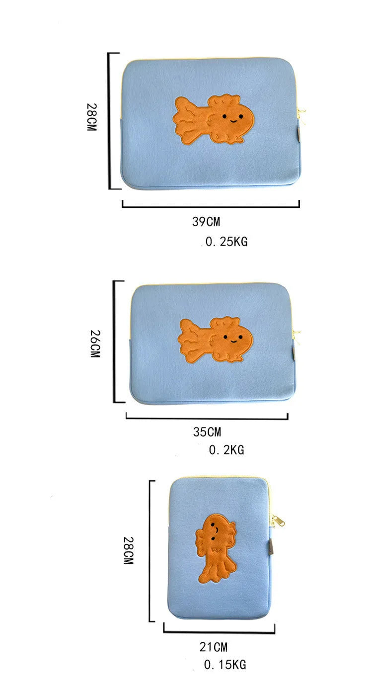 Cute goldfish cotton tablet protection sleeve bag with zipper closure in 11 inch size