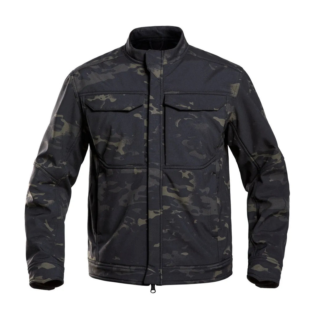 Bone Frog Peak Breaker soft shell tactical jacket in black, shown as a windproof and waterproof outdoor coat.