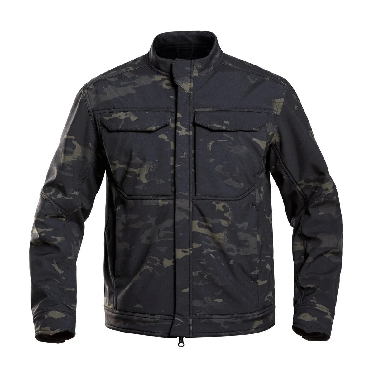 Bone Frog Peak Breaker soft shell tactical jacket in black, shown as a windproof and waterproof outdoor coat.