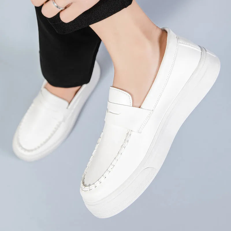 Men's British style summer breathable Gommino shoes, round head, PU leather, available in white, black and white, khaki, sizes 39-45
