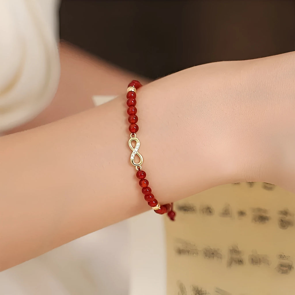 Women's Natural Red Agate Beads Bracelet Hand-woven Unisex Diamond Shape Electroplated Finish Ethic Style Lucky Bag Element Four Styles Available