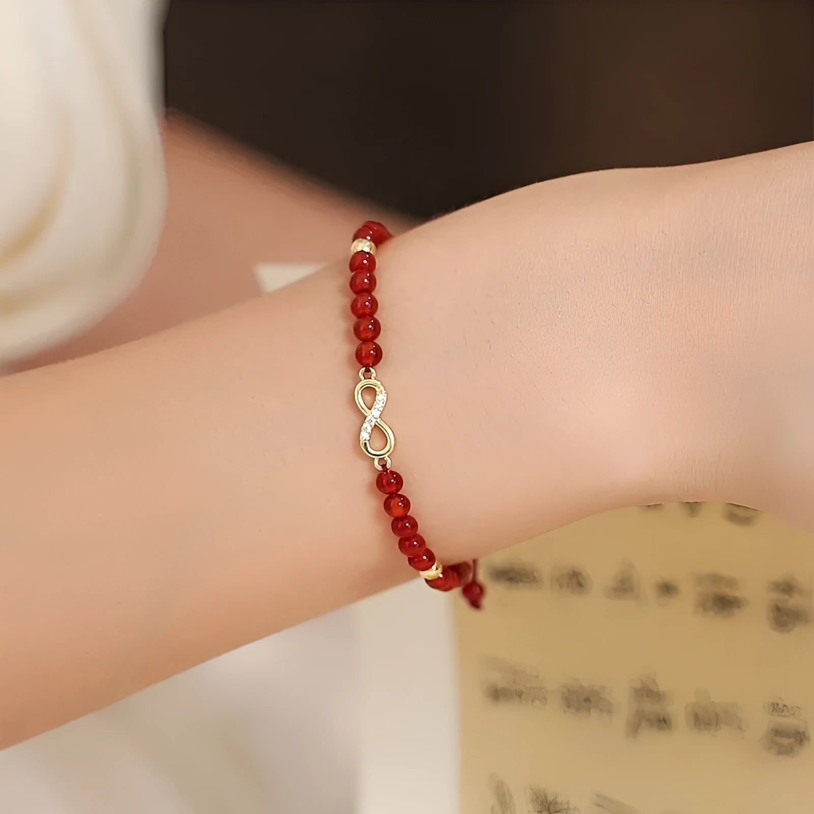 Women's Natural Red Agate Beads Bracelet Hand-woven Unisex Diamond Shape Electroplated Finish Ethic Style Lucky Bag Element Four Styles Available