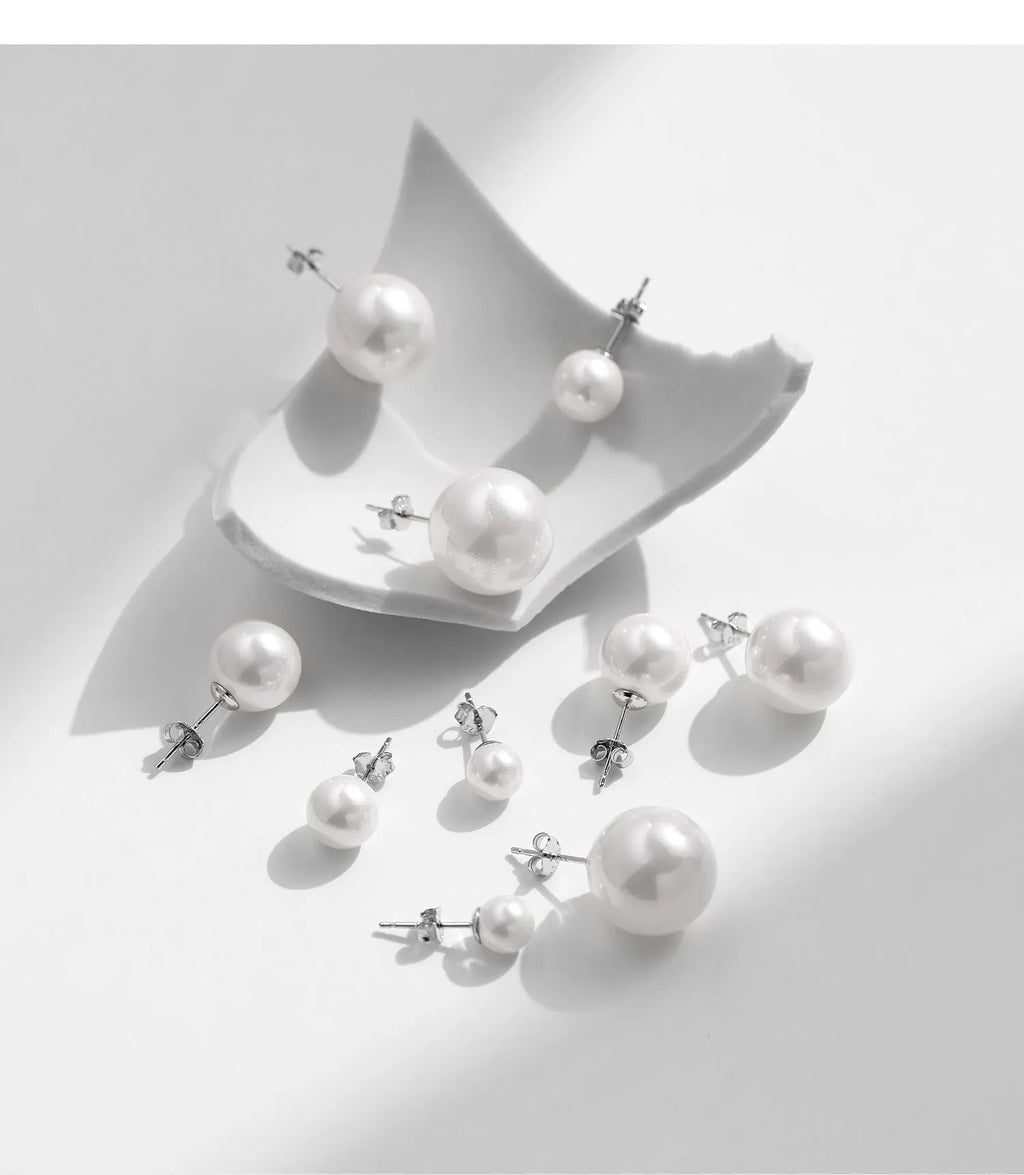 Light Luxury French Pearl Earrings for women in S925 sterling silver, diamond setting, available in 6MM to 14MM sizes, silver colour